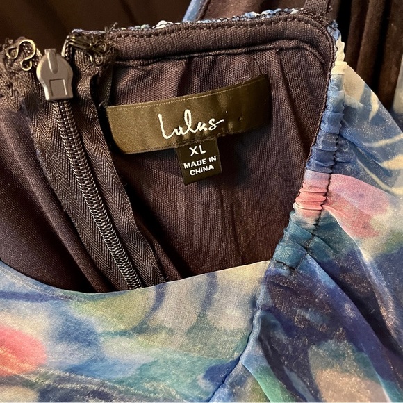 Lulus Bloom Blue Floral Organza Open Back Strappy Maxi Dress size XL - Picture 5 of 6